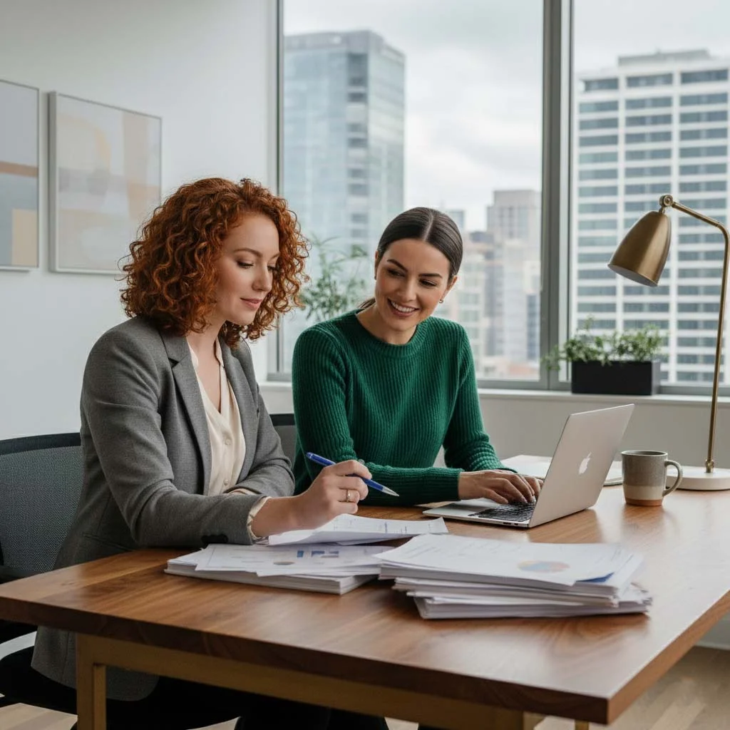 Real estate agent reviewing financial dashboard with commission tracking and expense reports