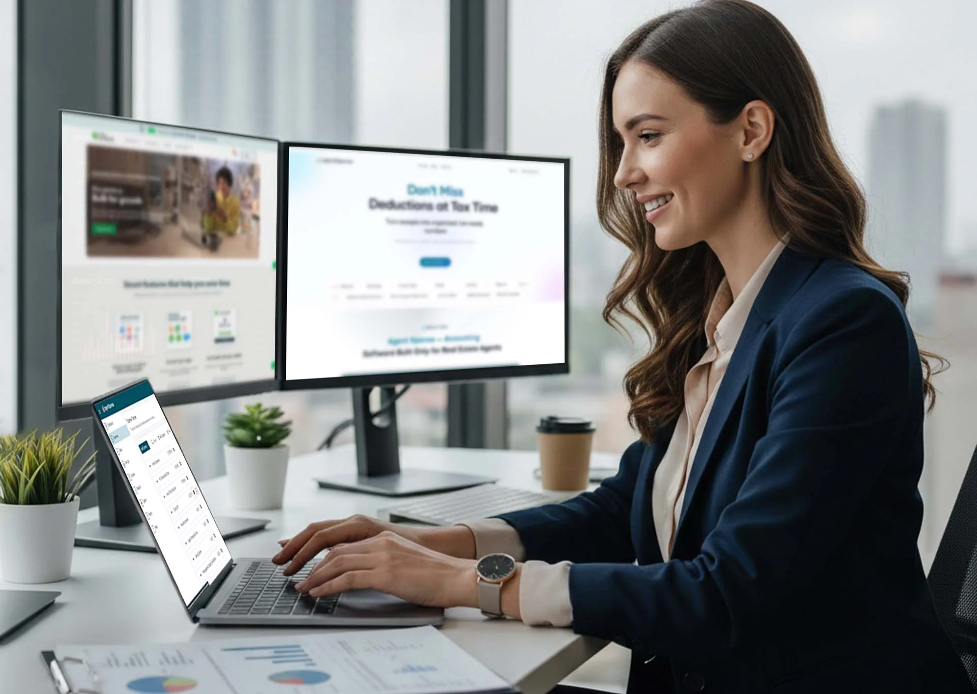 Side by side comparison of QuickBooks and Agent Xpense dashboards for real estate accounting
