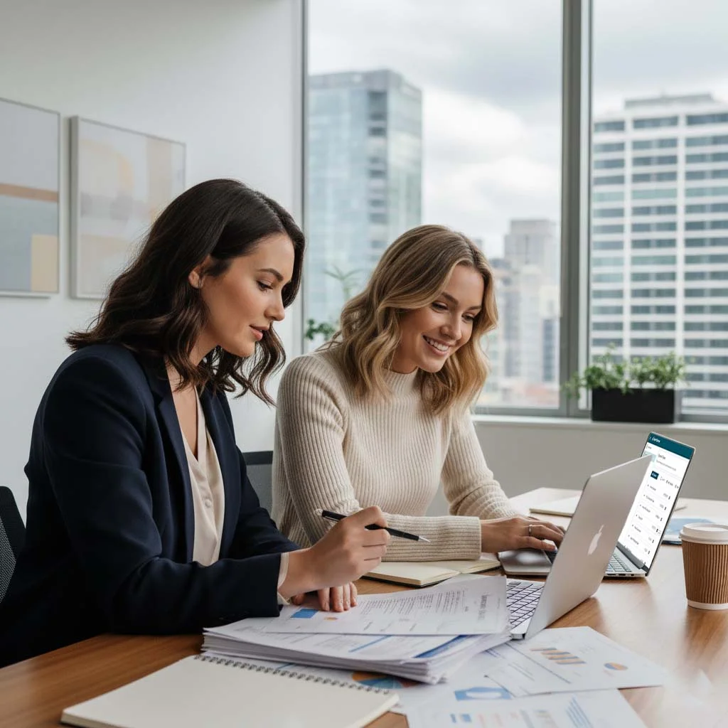 Real estate agent managing finances with accounting software
